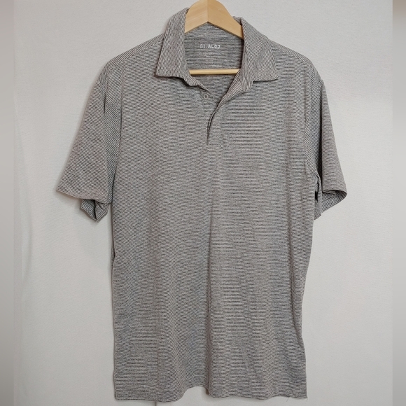 01.Algo Polo Shirt Mens Large Gray Stripe Quick Dry UV SPF 40 Performance L - Picture 2 of 8